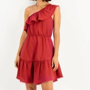 NWT BAR III Asymmetrical Ruffle Neckline Lined Elastic Waist Dress Size X-Small